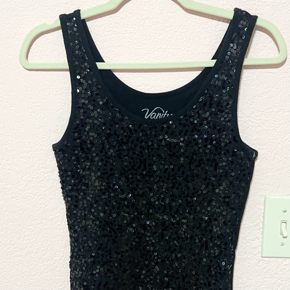Vintage Y2K Mcbling black sequins tank top